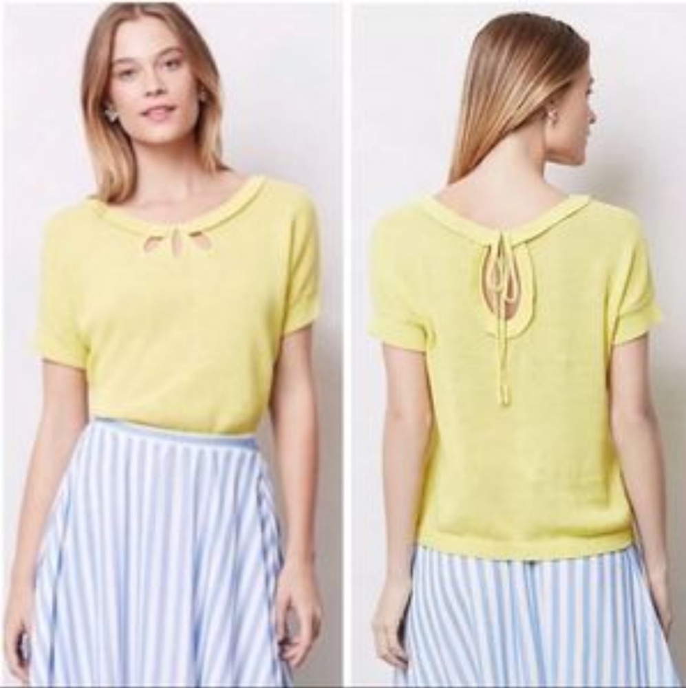 Anthropologie Moth Neon Lime Green Knit Shirt Medium